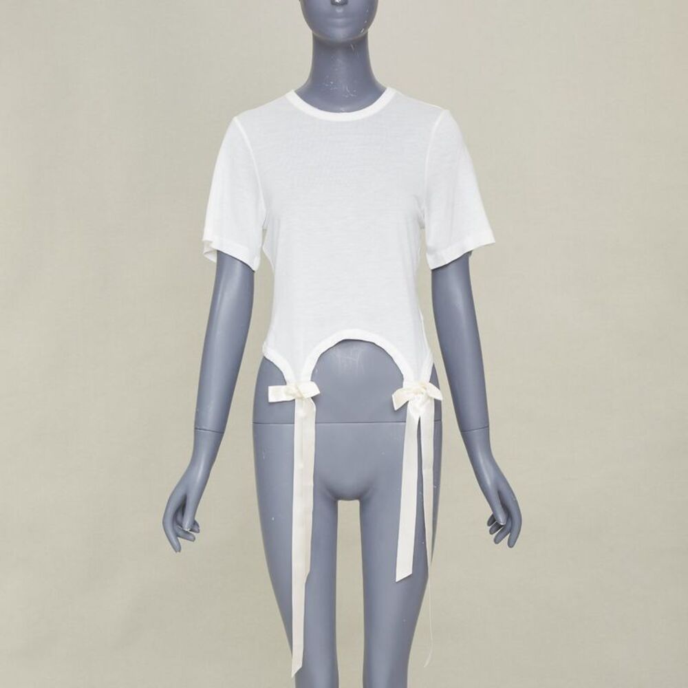 Simone Rocha fine jersey curved hem bow top shirt